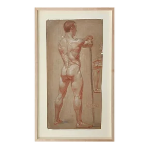 Karl Hemmerlein (German, B. 1896) Antique Male Nude Figurative Sketch, Signed (1913, Framed)