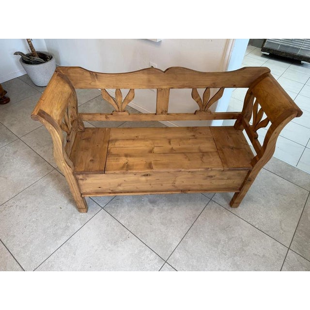 Wax Farmhouse Kitchen Chest Bench in Softwood For Sale - Image 7 of 12