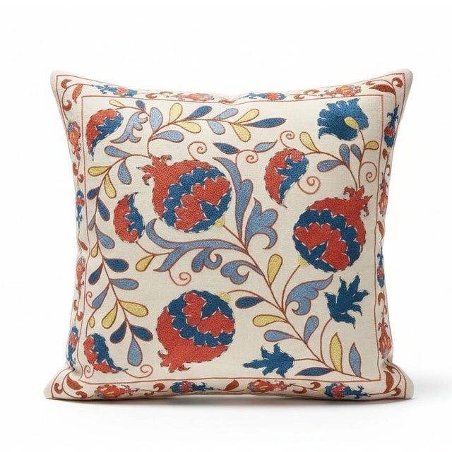 20"x21" 100% Silk Embroidered Cushion Cover. Pomegranate Patterned Throw Pillow For Sale - Image 4 of 6