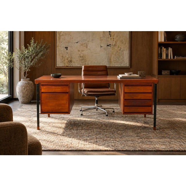 Peter Hvidt & Orla Mølgaard-Nielsen, Danish Mid-Century Modern, Executive Desk, Teak, Glass, Steel, Denmark, 1959 An...