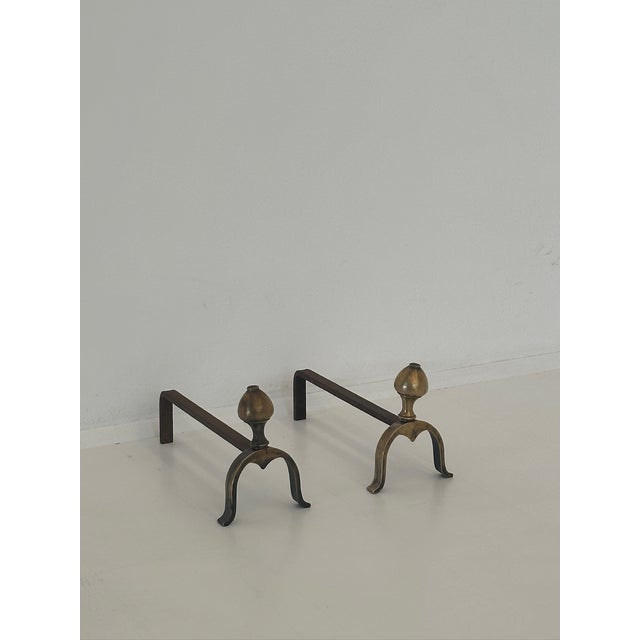 1960s Brass Fireplace Andirons, 1960s, Set of 2 For Sale - Image 5 of 6