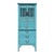Distressed Aqua Blue Slim Wood Carving Shutter Doors Storage Cabinet For Sale