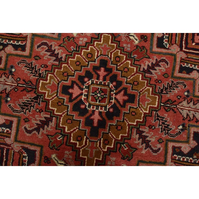 Red Heriz Rug 7’10” X 10’6” Red Wool Vintage Tribal Hand-Knotted Oriental Carpet For Sale - Image 8 of 15