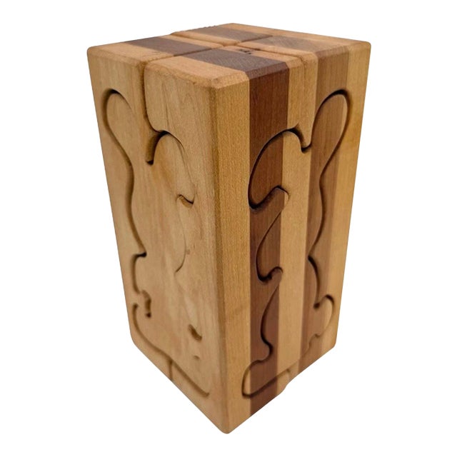 Vintage Scandinavian Wooden Puzzle Sculpture Rabbit Cube Attributed to Gunnar Kanevad, 1970s For Sale