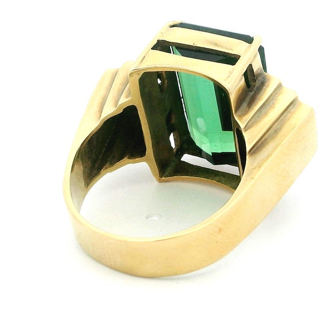1970s Emerald Cut Green Tourmaline and Diamond 18k Gold Statement Ring, Size 7.5 For Sale - Image 13 of 15