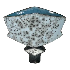 Elizabeth Raeburn Blue Glazed Raku Studio Art Pottery Vase