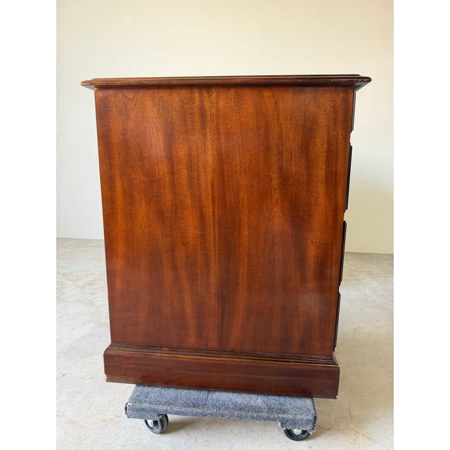 1970s Vintage Campaign Chippendale-Style Mahogany & Tooled Leather Top Partners Desk For Sale - Image 10 of 13