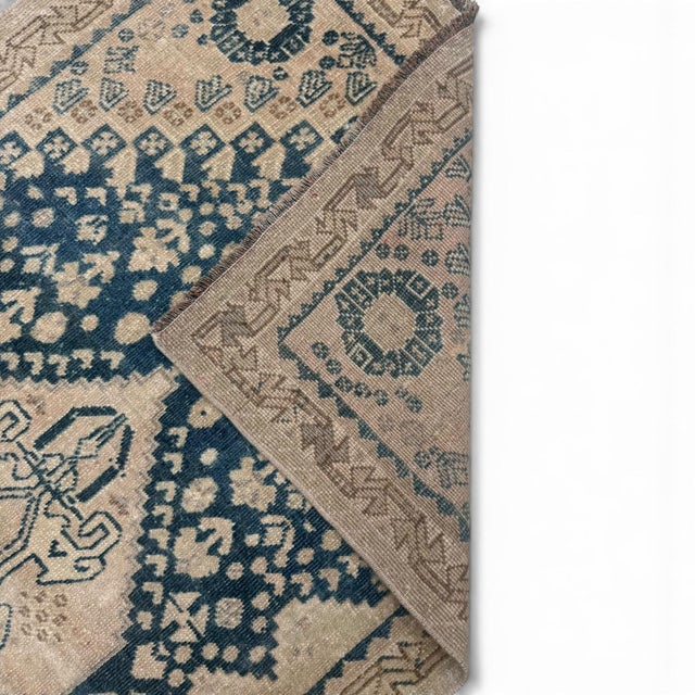 Antique Qashqai Rug | Ivory Field With Blue Geometric Medallion | 3x5 For Sale - Image 4 of 6