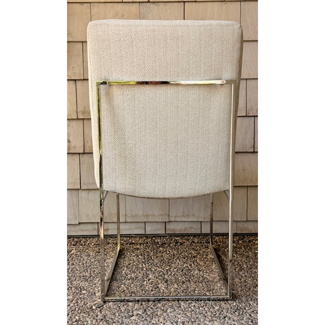 Set of 8 Milo Baughman for Thayer Coggin 1187 Dining Chairs – Soft Ivory/Cream/Greige & Polished Stainless For Sale In Salt Lake City - Image 6 of 9