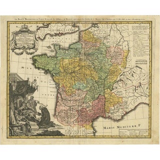 Antique Map of France by Homann, 1738 For Sale