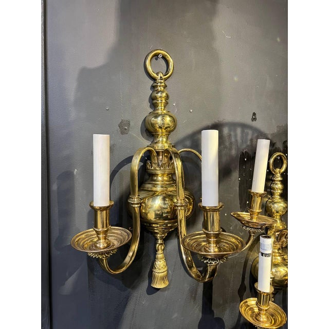 Metal 1900 Gilt Bronze Federal Style Large Sconces 3 Lights For Sale - Image 7 of 13