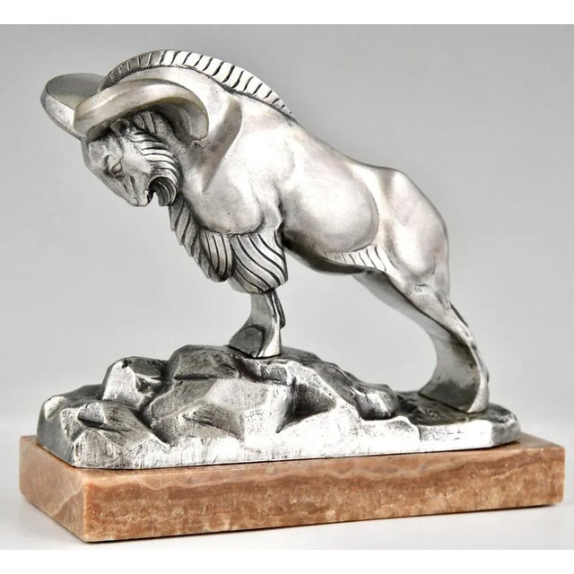 1920s Art Deco Silvered Bronze Ibex Bookends by C. Charles., 1925, Set of 2 For Sale - Image 5 of 10