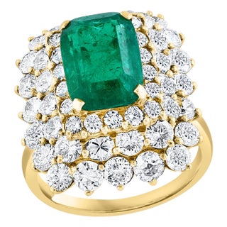 GIA Certified 3.41 Carat Cushion Cut Colombian Emerald & Diamond Ring 18K Y Gold For Sale