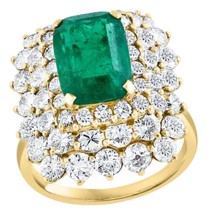 GIA Certified 3.41 Carat Cushion Cut Colombian Emerald & Diamond Ring 18K Y Gold
