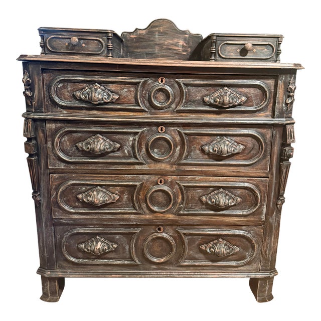 Authentic 19th-Century Renaissance Revival "Glove Box" Chest – Hand-Carved Details For Sale