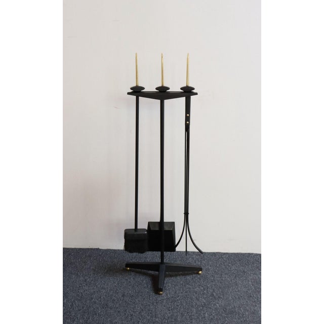 Metal Mid-Century Modern Polished Brass and Iron Fireplace Tool Set by Donald Deskey For Sale - Image 7 of 18