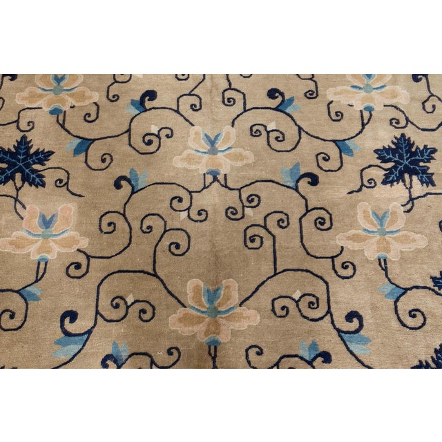 Doris Leslie Blau Chinese Vintage Floral Warm Tan Hand-Knotted Wool Carpet For Sale - Image 4 of 8