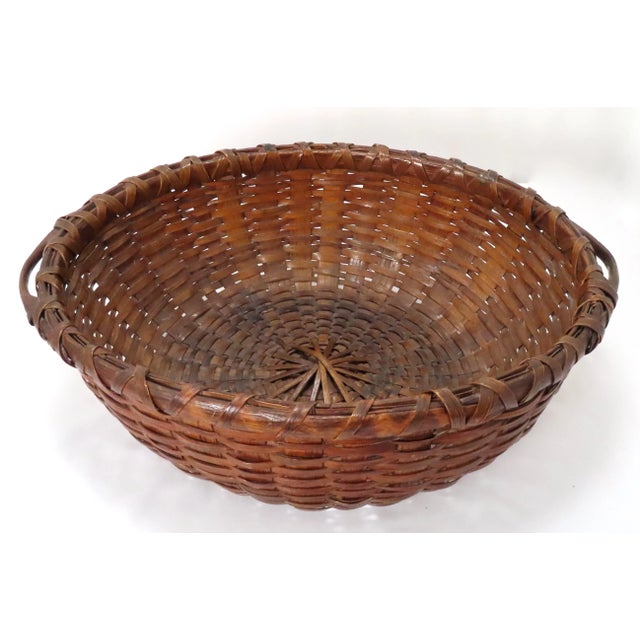 Large Antique American Substantially Made Hand Woven Ash Splint Gathering Basket For Sale - Image 9 of 13