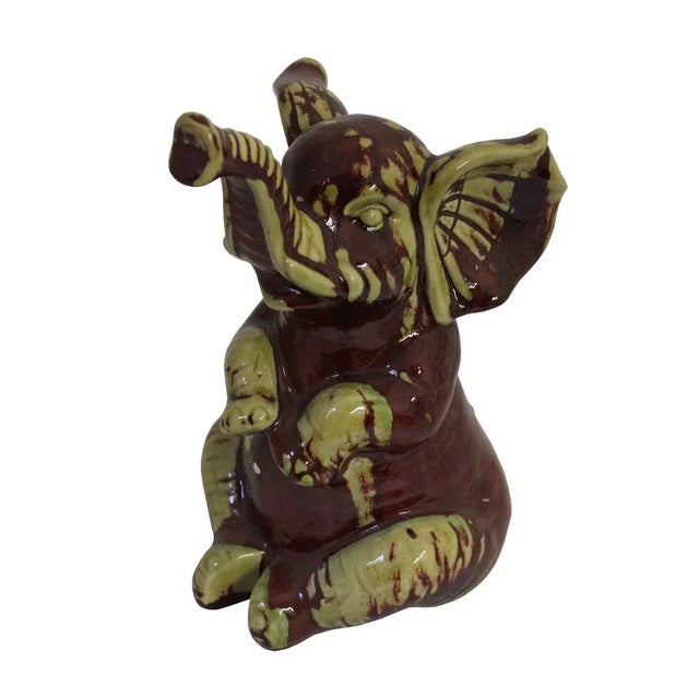 Ceramic Dark Red Baby Elephant Figurine For Sale - Image 5 of 6