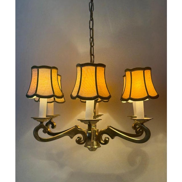 Hollywood Regency Hollywood Regency Brass 6-Arm Chandelier by Leclaire & Schäfer, 1970s For Sale - Image 3 of 16