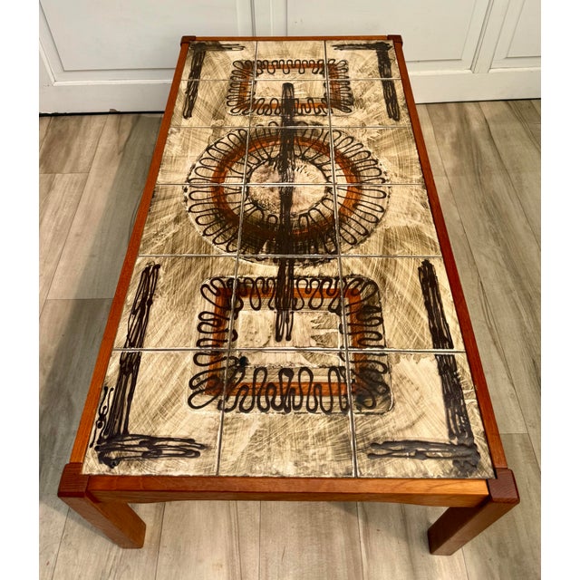 Mid-Century Modern 1960s Danish Modern Teak & Abstract Ceramic Tile Coffee Table Made in Denmark For Sale - Image 3 of 15