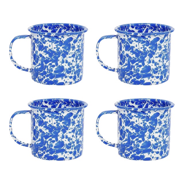 Crow Canyon Home Splatterware, 12 oz. Mugs in Blue & White - Set of 4 For Sale