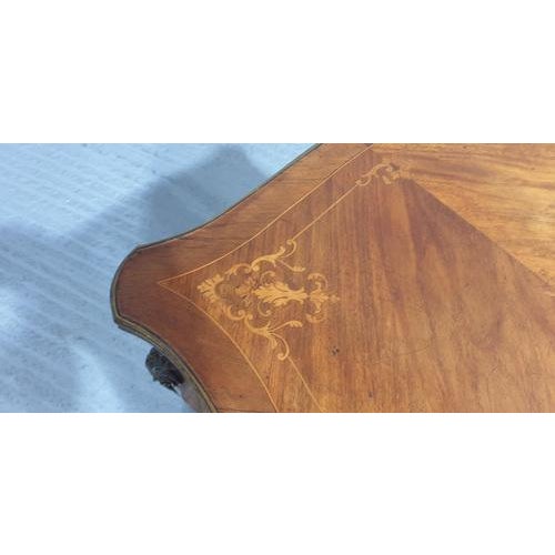 French Marquetry Inlaid Serpentine Writing Desk For Sale - Image 9 of 13