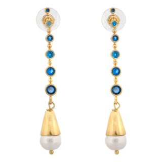 Mystic Sky Blue Topaz & Pearl Drop Earrings, A Pair For Sale