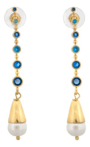 Mystic Sky Blue Topaz & Pearl Drop Earrings, A Pair