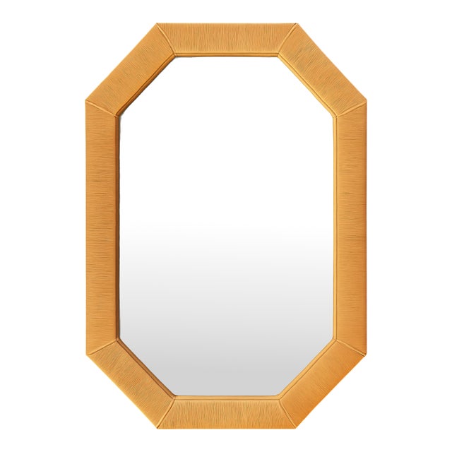 Vintage Octagonal Wrapped Rattan Frame Mirror For Sale
