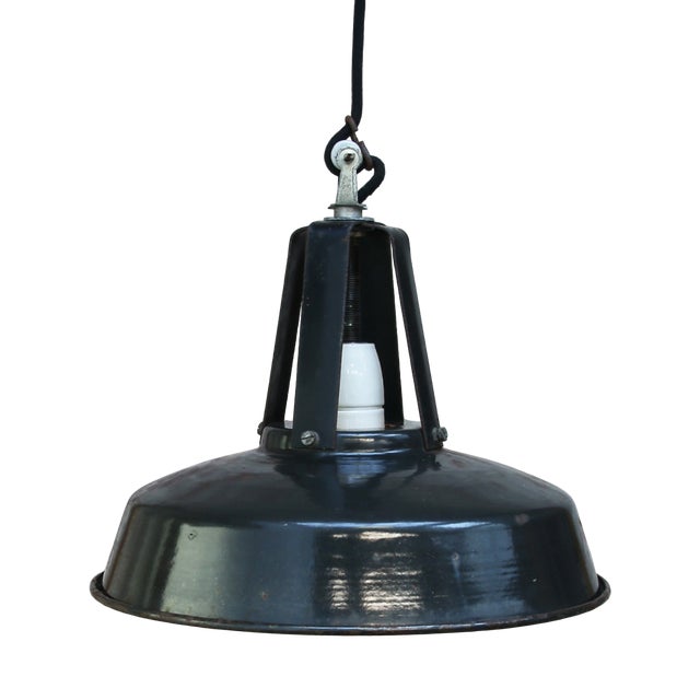 French Black Enamel Factory Pendant For Sale