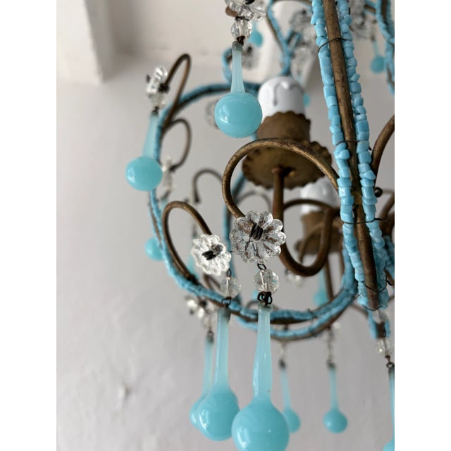 Blue Blue Opaline Drops Beaded Chandelier, Circa 1920 For Sale - Image 8 of 13