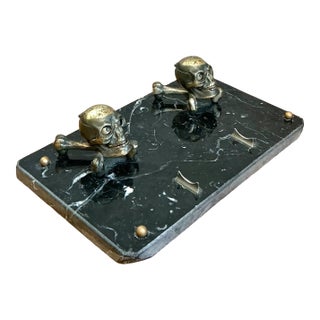 Vintage Brass Skull and Crossbones Inkwell For Sale