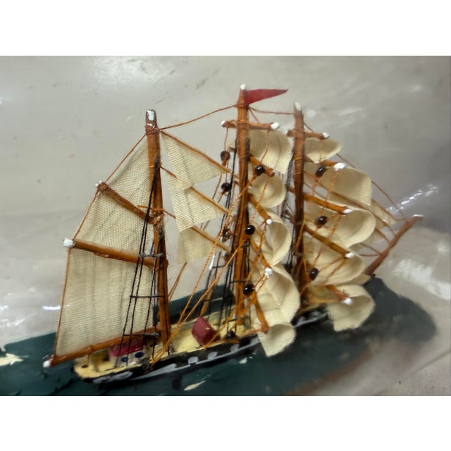 Vintage Handmade Nautical Wood Sail Ship Boat in Glass Bottle Model Sculpture For Sale - Image 12 of 14