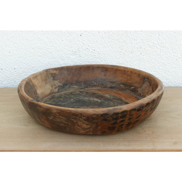19th Century 16" Dm Antique Rustic Farmhouse Wood Bowl For Sale - Image 5 of 7