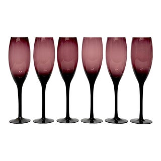 Amethyst Champagne Flutes - Set of 6 For Sale