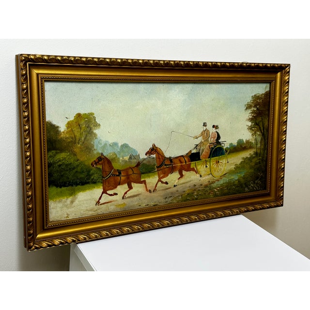 Early 20th Century Antique British Edwardian Oil Painting of Horses & Carriage Coachman Riders Signed Philip H. Rideout For Sale - Image 5 of 12