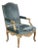 Quatrain for Dessin Fournir Louis XV Style Giltwood Fauteuil Arm Chair W Blue Silk Velvet For Sale