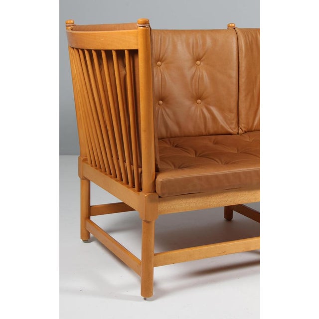Two-Seat Sofa in Beech and Leather by Børge Mogensen for Fritz Hansen For Sale - Image 5 of 8