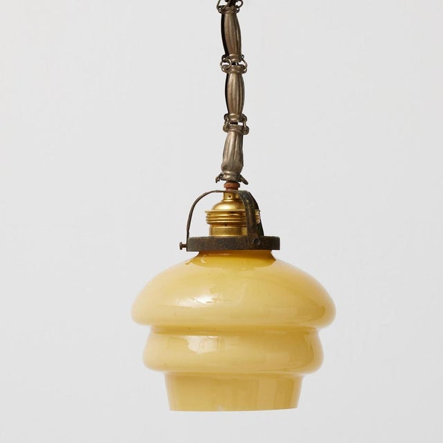 Vintage French Yellow Glass Hanging Lamp, 1930 For Sale - Image 10 of 15