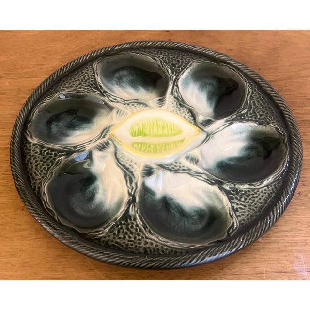 Dark Green Vintage French Oyster Plate by Saint Clement For Sale - Image 8 of 11