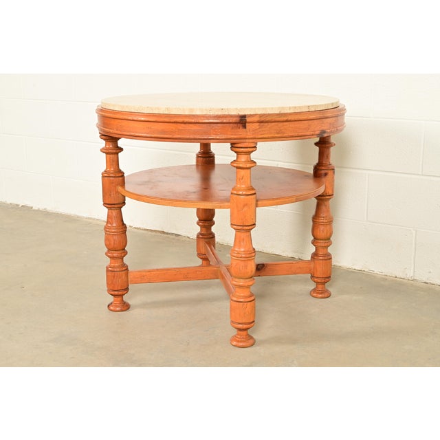 Baker Furniture Company Baker Furniture Italian Provincial Pine and Travertine Top Tea Table or Center Table For Sale - Image 4 of 12
