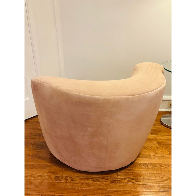 Vladimir Kagan Pair of Vladimir Kagan Swivel Chairs With Crescent Ottoman in Blush Microsuede For Sale - Image 4 of 8