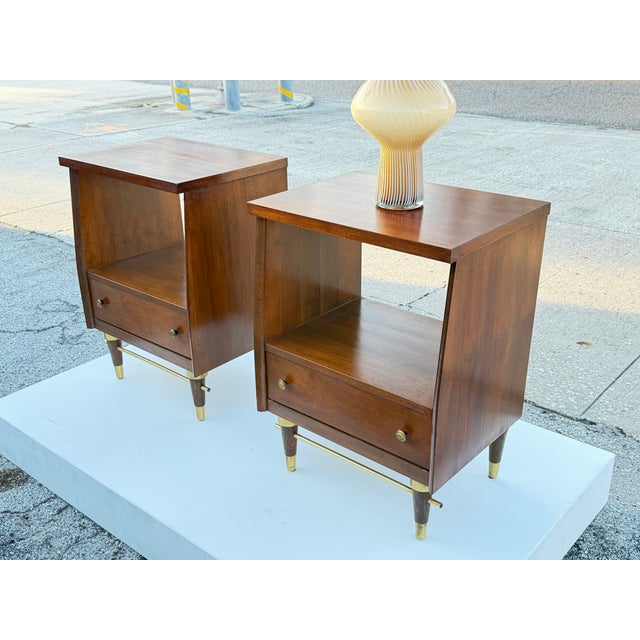 A Pair of Classic Mid Century Night Stands Open Backs Walnut Ca' 1960's For Sale - Image 11 of 18