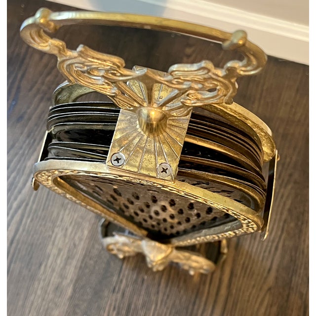 Hollywood Regency Hollywood Regency Firescreen W/Brass Peacock Feathers Gargoyle Base 1960s For Sale - Image 3 of 6