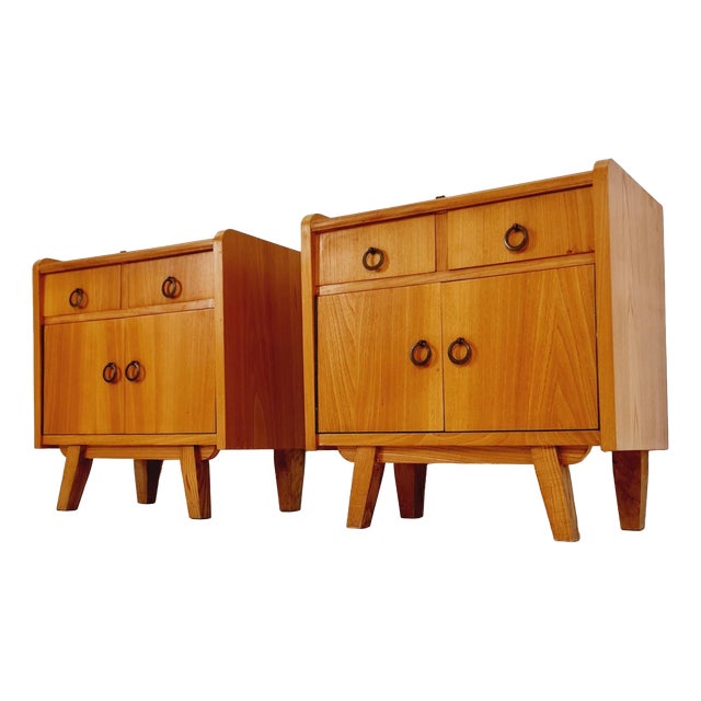 Mid-Century German Ash and Teak Nightstands from WK Möbel, 1960s, Set of 2 For Sale