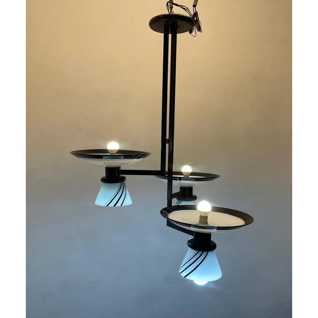1980s Architectural Black and White Pendant Light, 1980s For Sale - Image 5 of 10