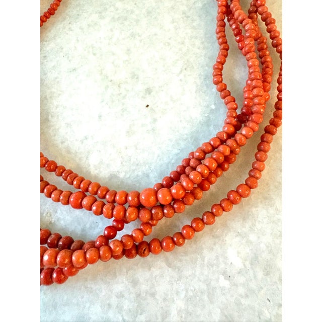 Mid 20th Century Vintage Coral Multi-Strand Beaded Necklace With Sterling Silver Clasp For Sale - Image 5 of 5