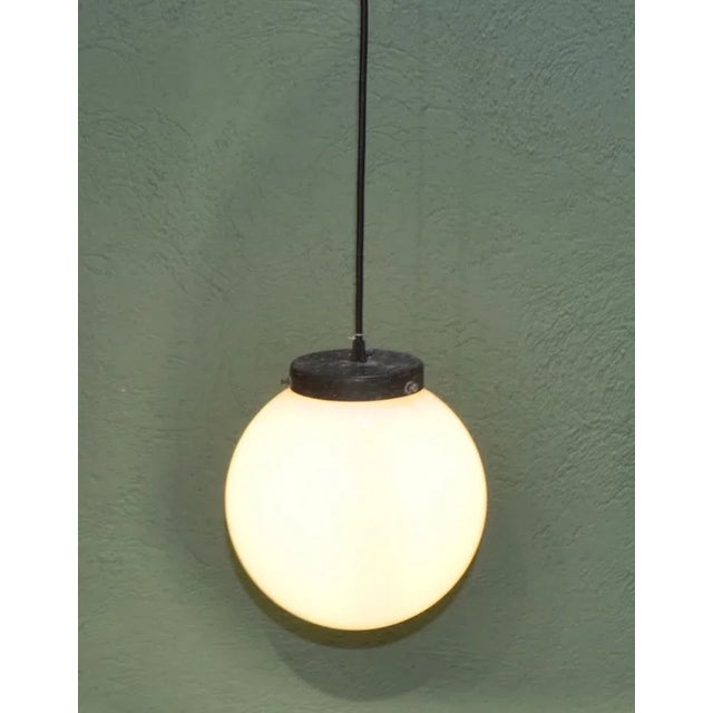 Black Round White Opaline Lamp, 1930s For Sale - Image 8 of 10