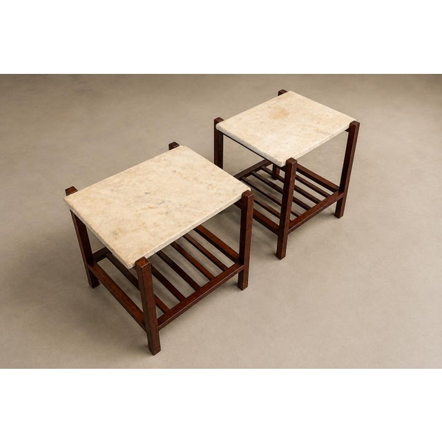 Brazilian Modern Pair of Side Tables in Rosewood & Marble, Brazil, 1960s For Sale - Image 14 of 18